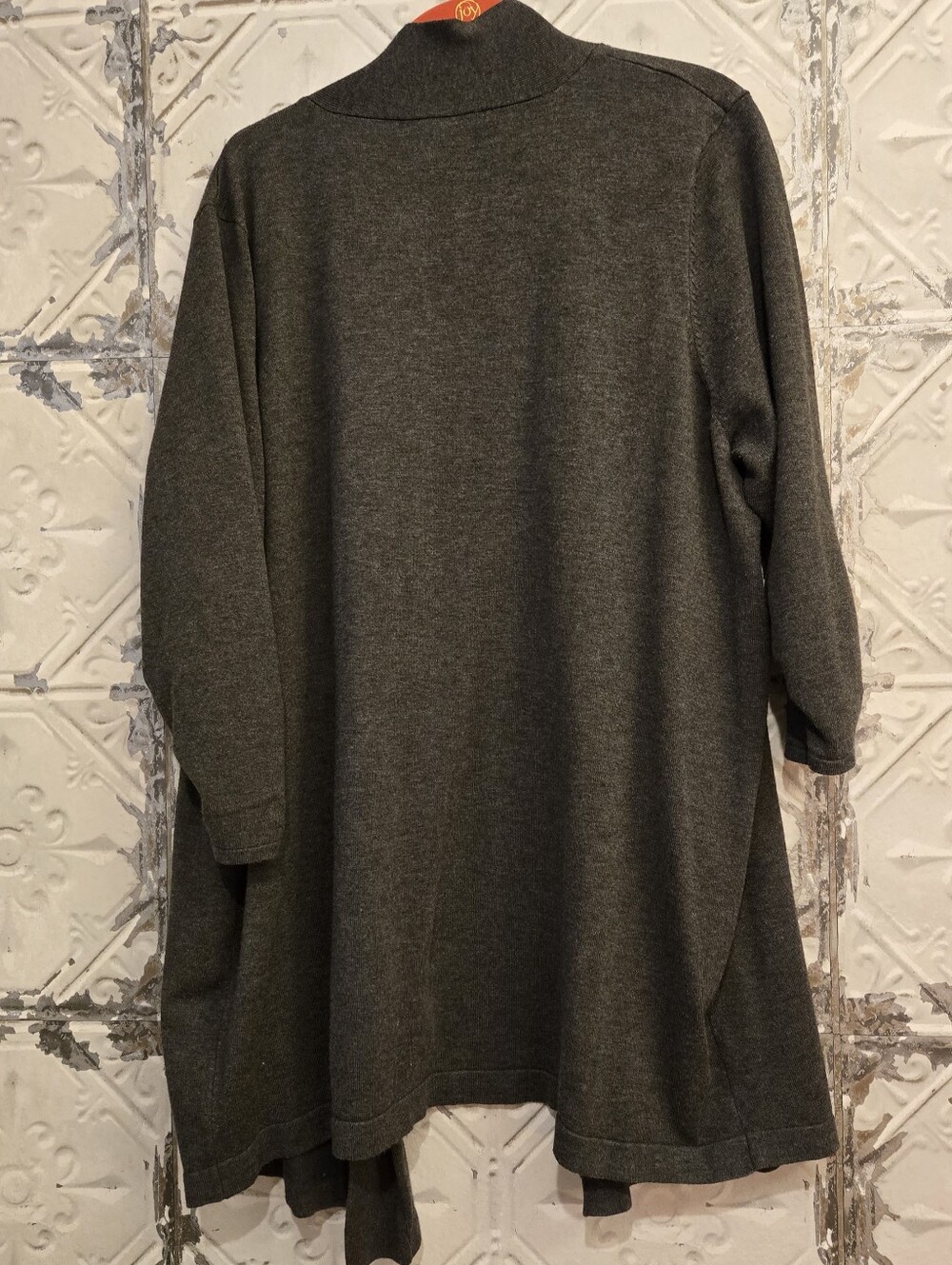 89th & Madison Open Front Longline Cardigan Sweater - Dark Heather Gray plus 2X - Picture 9 of 11